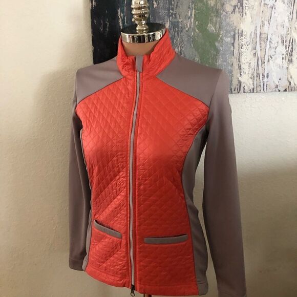 Chervo Maggio Quilted Full Zip Gray/Coral Full Zip Jacket - Picture 1 of 8